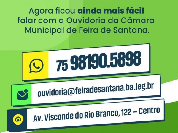 Ouvidoria no zap: Câmara de Feira moderniza Ouvidoria com atendimento via WhatsApp