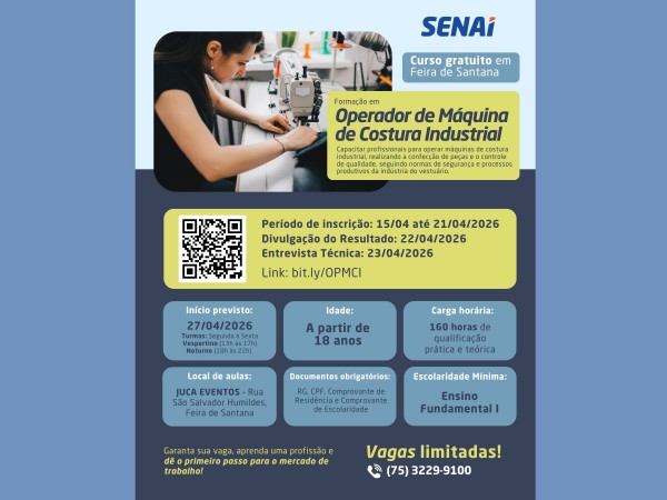 Bolsa-auxílio de R$ 500,00: Prefeitura e Senai promovem curso gratuito de costura industrial